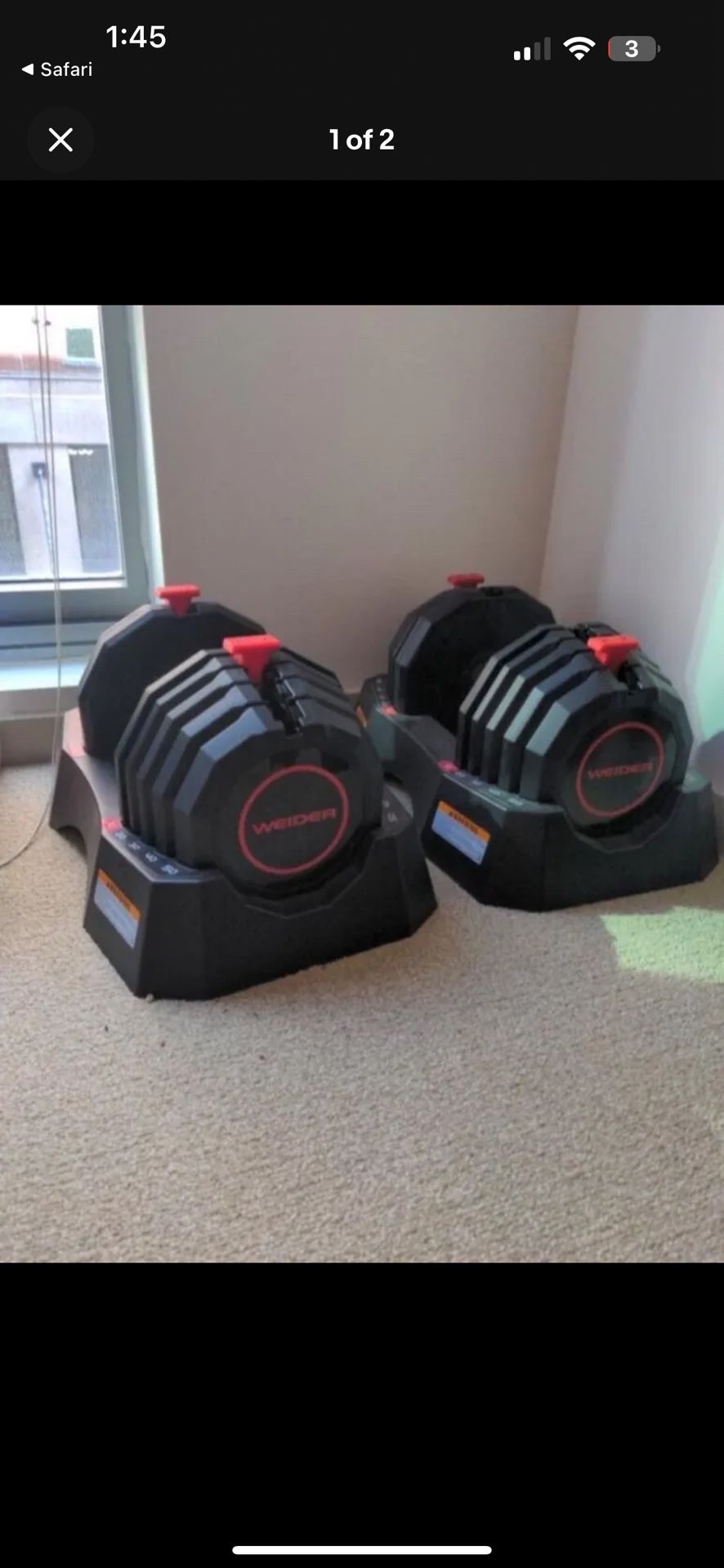 Weider Adjustable Dumbbells 50lbs Pair With Storage Rack 