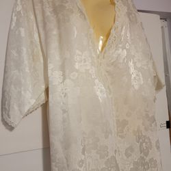 Barbizon Long Modest Floral Robe Large Ivory Belt Sash
