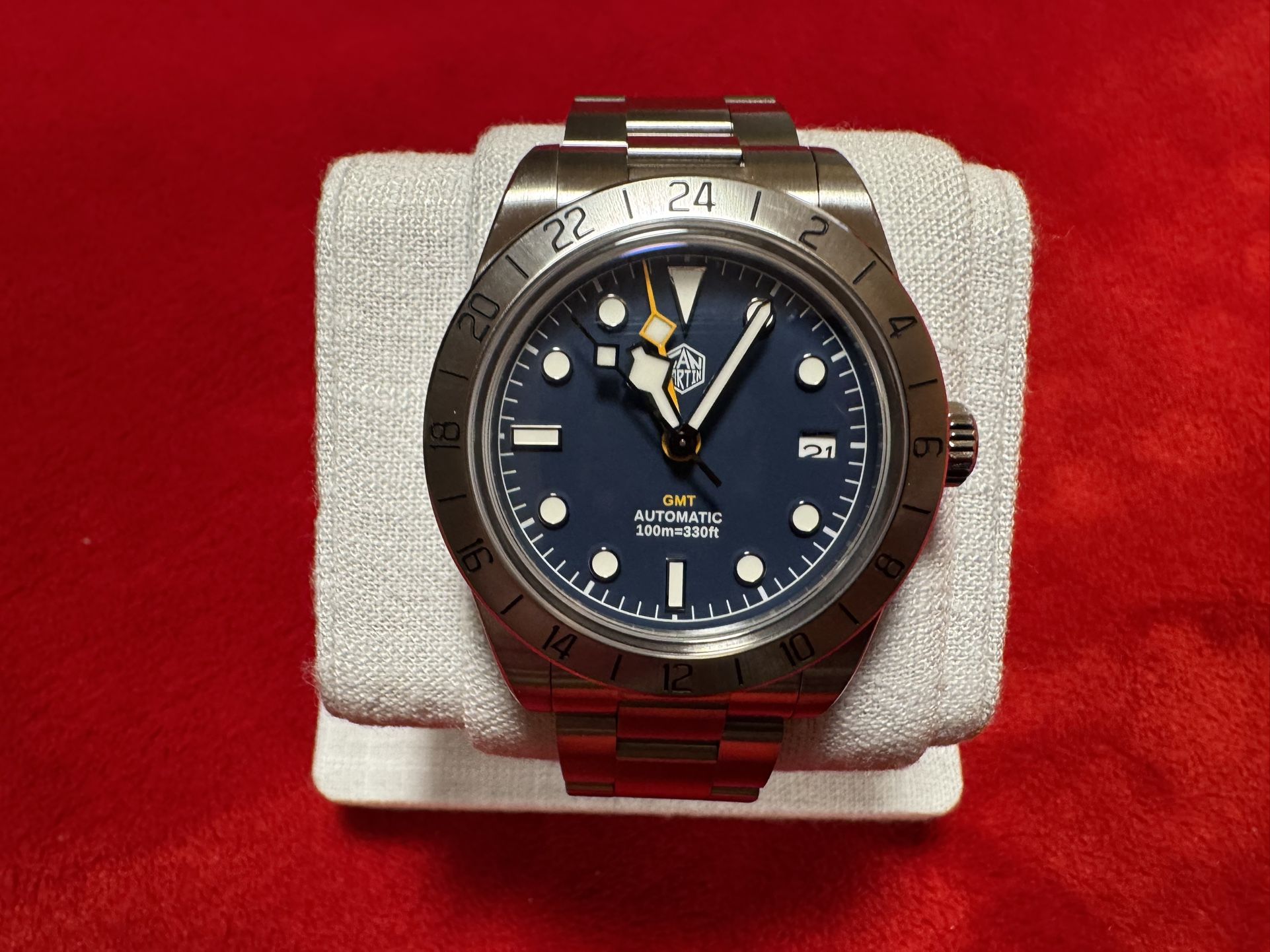 San Martin 39mm NH34 GMT Automatic Watch – Sapphire, 100M Waterproof, Luminous, Blue+Silver