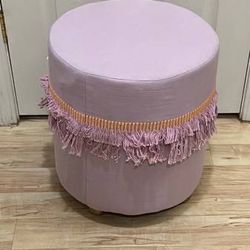 New 16” Round Lavender Purple Fabric Ottoman Pink Fringe Foot Stool Pouf