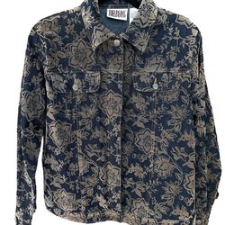 Bill Blass Vintage Denim Floral Contrast Chore Jean Jacket Size M