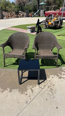 Faux wicker chairs and table