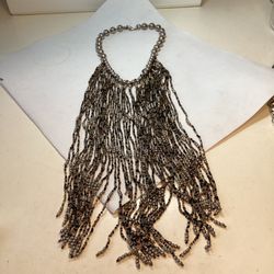 Vintage Stunning 19” Drop Beaded Fringe Collar Statement Necklace