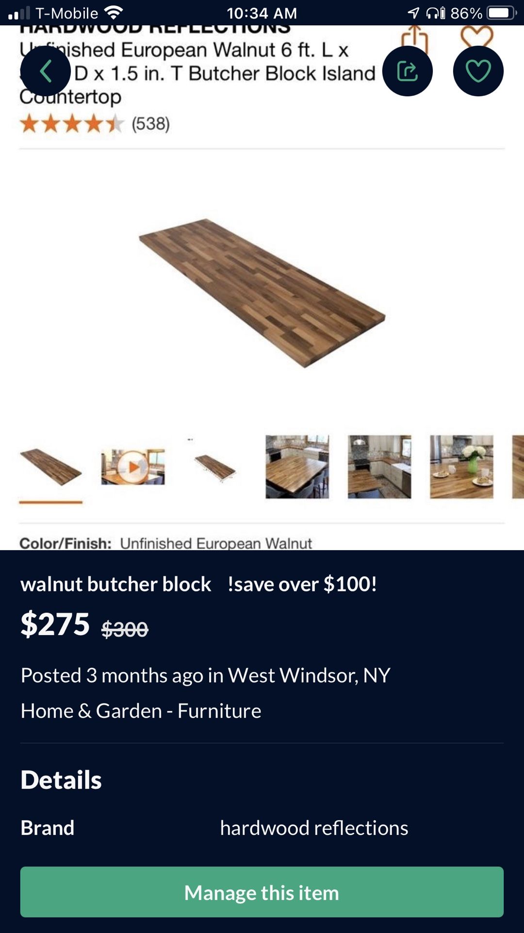 walnut butcher block !save over $100!