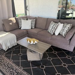 Couch, Shelves, Lamp, Pictures, Coffee & End Table 