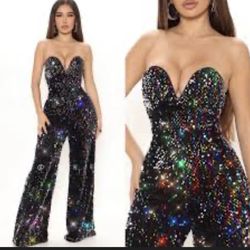 Sequin Party Jumpsuit - Black/combo