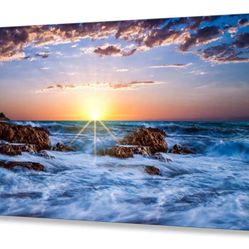 Muolunna Wall Art Decor Canvas Print Picture Sunset Blue Ocean