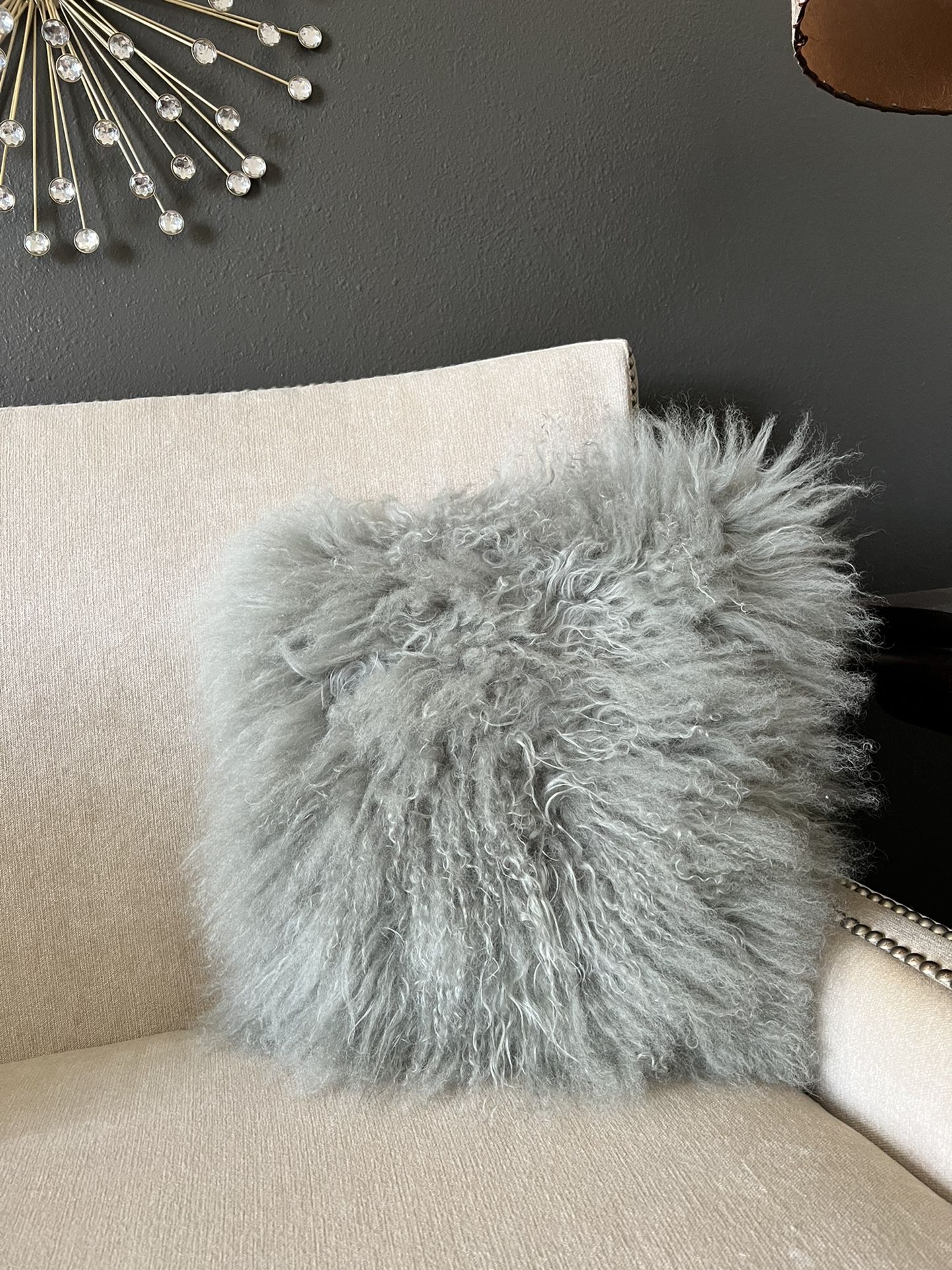 Gray Mongolian Lamb Pillow From West Elm