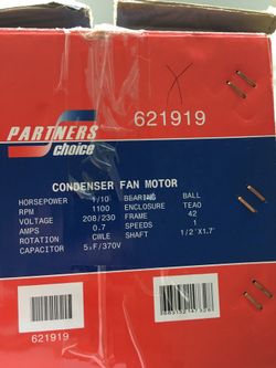 Condenser fan motor, unused opened and didn’t fit couldn’t return because we tried to put it in