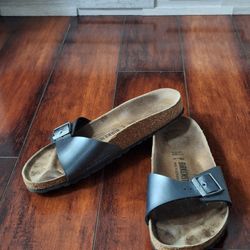 Birkenstock Madrid Metallic Gray Slide Sandals EU 41 US 10 Cork Footbed
