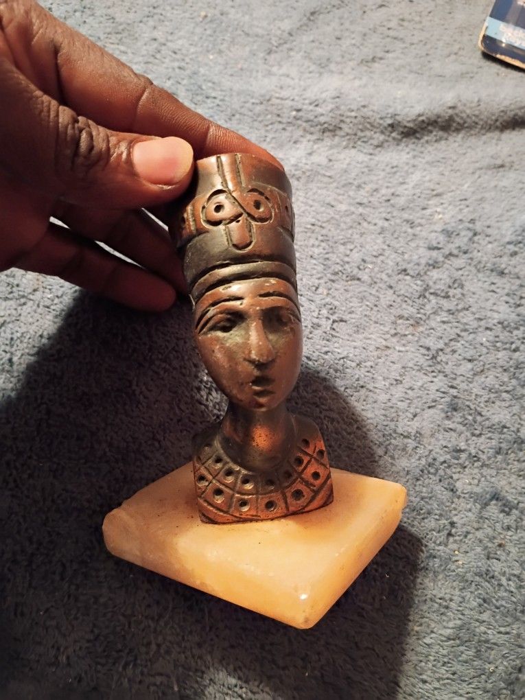 Vintage Antique Statue Sculpture Egyptian Queen Marble Base