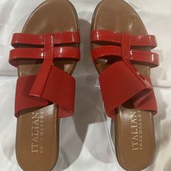 Italian Shoemakers Red Wedge Slip On Sandals - Size 9.5