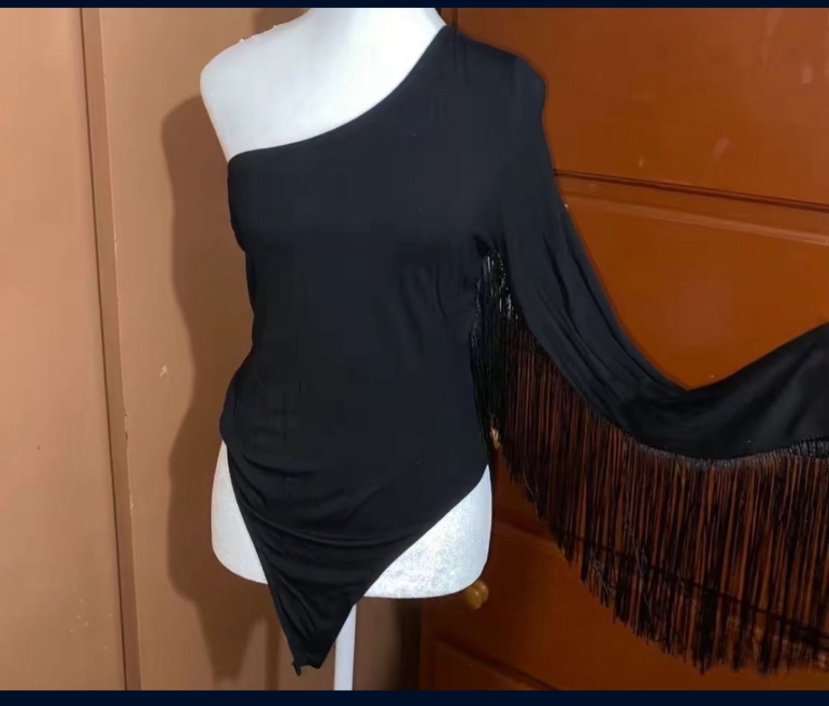 Black Bodysuit With Fringe 