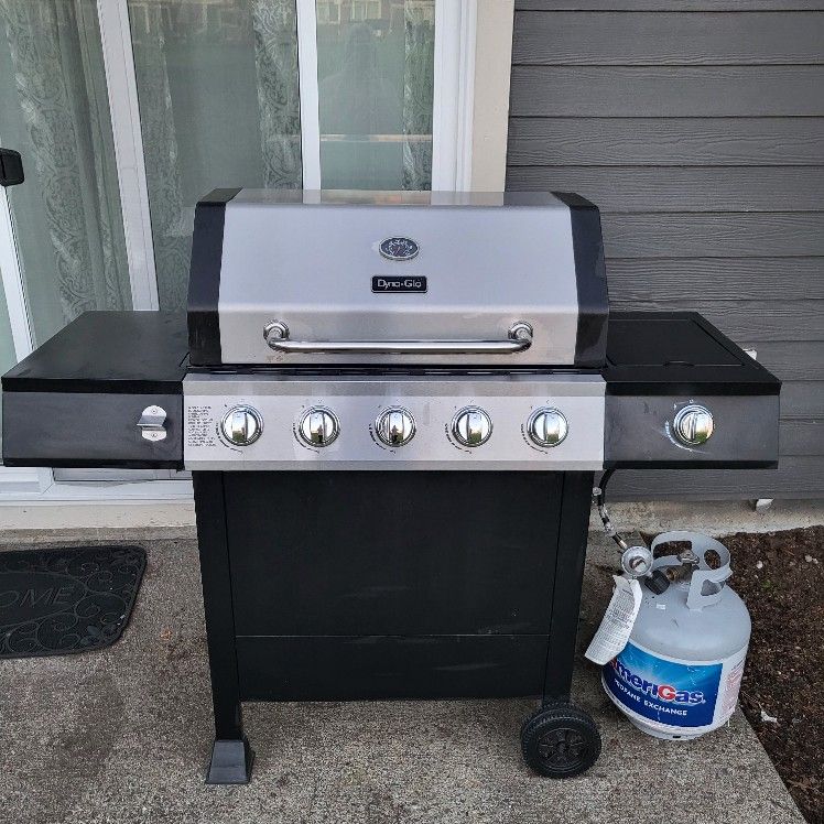 Dyna-Glo 5 Burner Open Cart Propane BBQ Grill with Side Burner