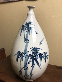 Vintage Japanese Bamboo Thin Neck Porcelain Vessel