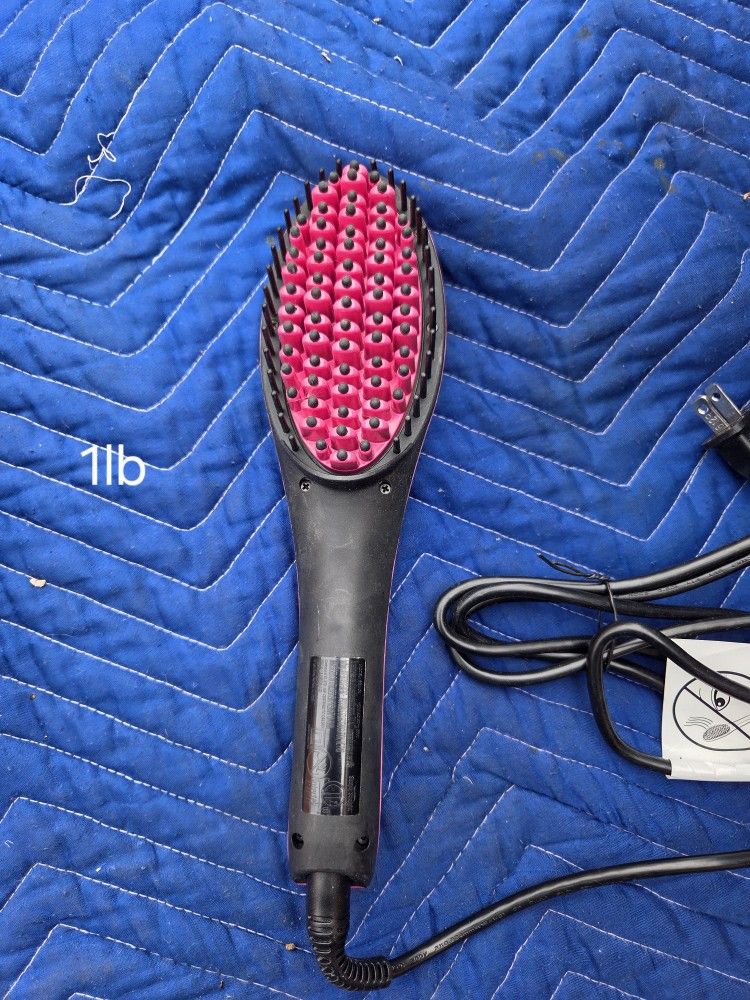 Simply Straight Ceramic Hair Straightener Brush LCD Display Temp Control Pink