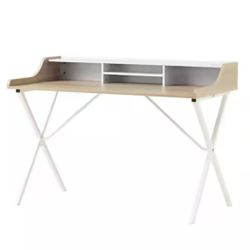 48 in. Rectangular Oak White Writing Desk with Open Storage