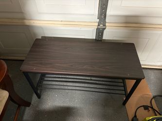 Dark Brown Wood Top Desk with Metal Frame