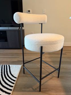 Cream Bouclé Barstool with Black Legs