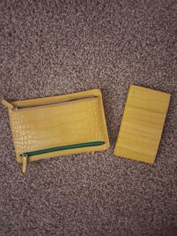 Yellow Croc Embossed Clutch + Card Holder Set – 2 Piece