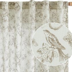  Linen Floral Curtains for Living Room 63" Length Taupe Printed Flower -2 Panels