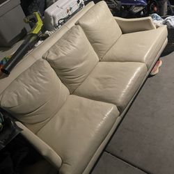 Beige Leather Couch 