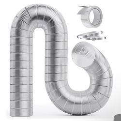 4 Inch 5FT Semi Rigid Dryer Vent, Flexible Aluminum Dryer Vent Hose with Clamps, 3.9 Mil Aluminum Foil Tape for HVAC Ventilation, Duct Fan Systems