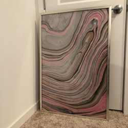 Framed Pink Grey Marble Marbled Paper Art Artwork Painting Wall Decor