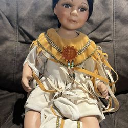 Rare Vintage Native American Porcelain Doll 13in Tall