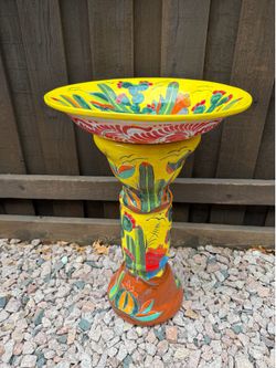 Mexican Talavera Cactus 🌵 Birdbath Decor, Pottery, Clay Pot.