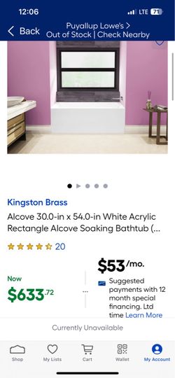 54in white alcove acrylic bathtub
