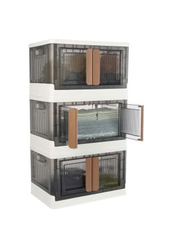 Set of 3 Collapsible Storage Bins - 8.4 Gal Capacity Organizers with Lids, Double Doors, and Wheels - Stackable Storage Containers by Home-Complete