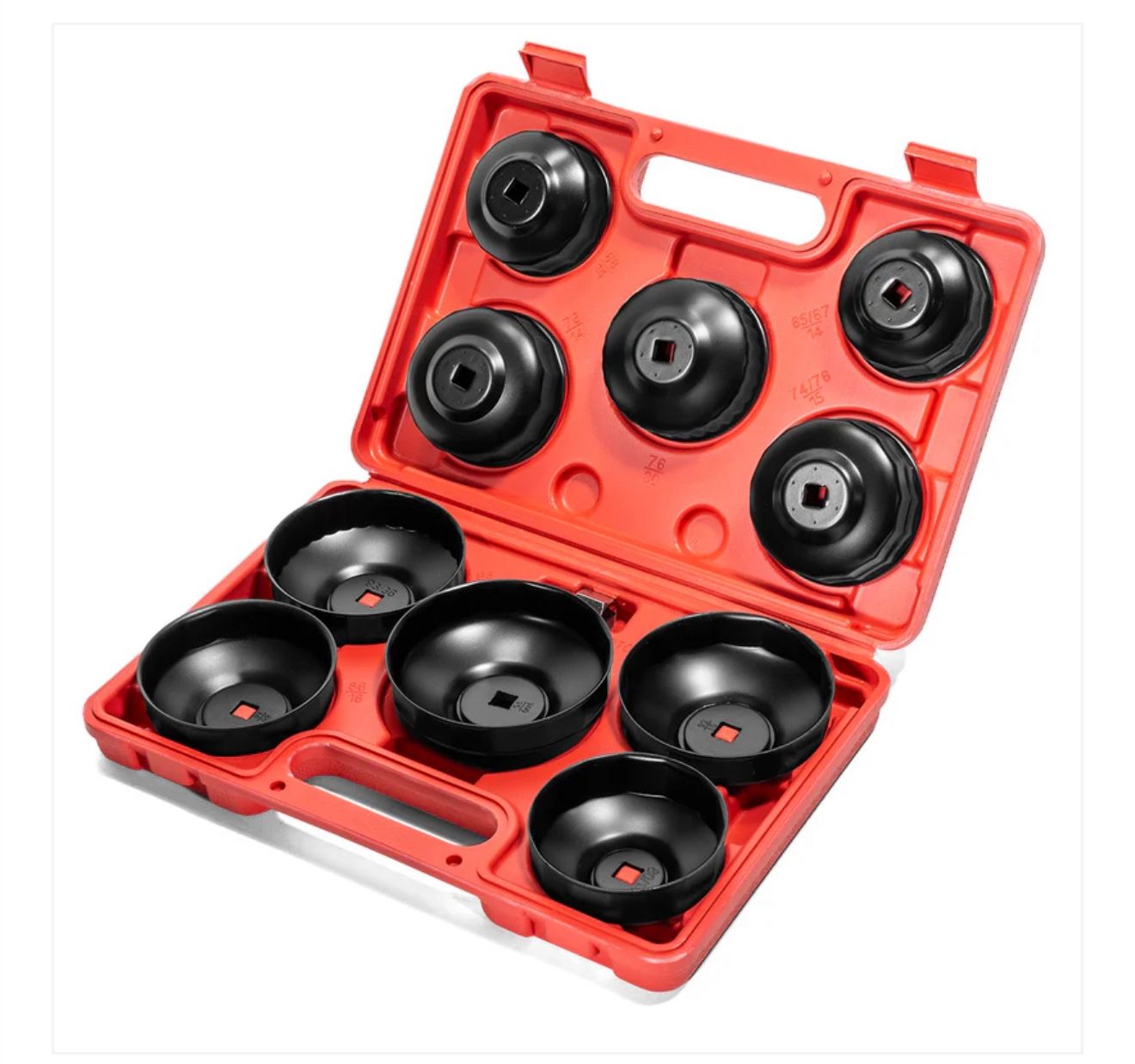 10pc Universal Oil Change Filter Cap Ratchets Wrench Cup Socket Tool Set with Case25149