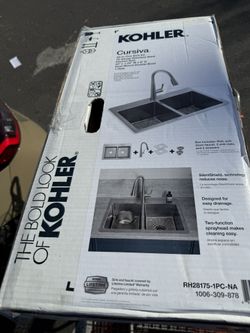 NEW Kohler 33” Stainless Steel Double Bowl Kitchen Sink w/ Faucet – $270