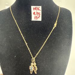 14K Solid Gold Chain and Pendant For Wedding 4.7Gr 18 Inches Long 