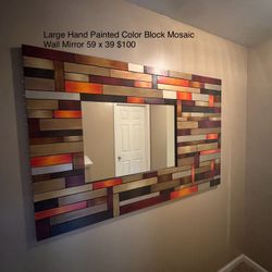 Large Hand Painted Color Block Mosaic Wall Mirror