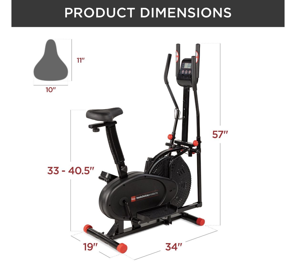 in Elliptical Trainer Exercise Bike w/ LCD Screen, Adjustable Seat
