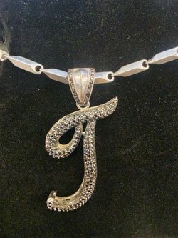 Stainless Steel Chain With Zirconium Stones Letter T