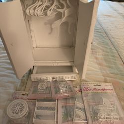 White Wicker Doll Armoire W 5 New Furniture, Hangers Vintage 