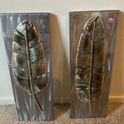 Wall Art, Wall Decor Grey Metal Leaf Design 