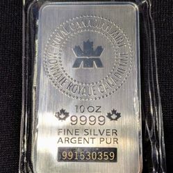 10 Oz Silver Bar .9999 Royal Canada Mint