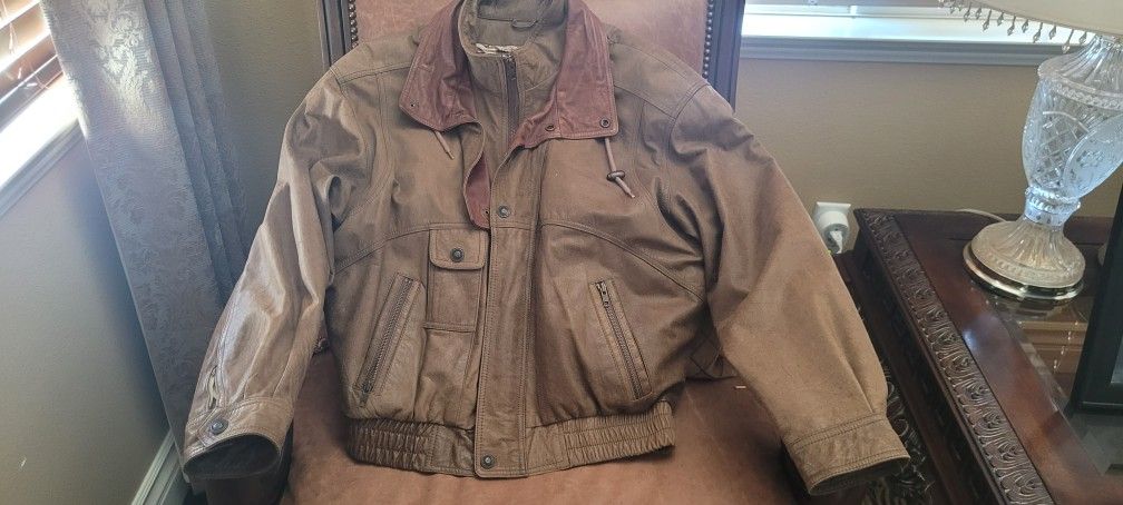 Brown Leather Bomber Jacket