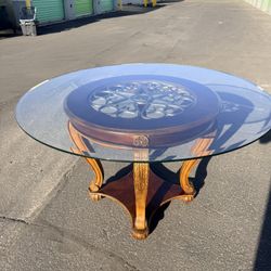 Brown Wood Glass Table
