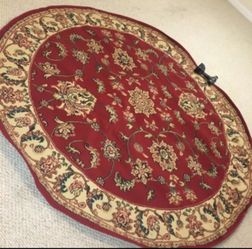 red area around rug 7'11x7'11" just had it never used! no stains/ don't have pets or dogs smoke free home