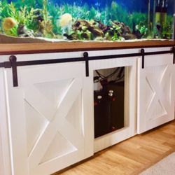 125G Aquarium + Glass lids + Beautiful Custom Barn Door Stand.