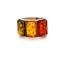 Rectangular Amber Stone Silver 925 Ring