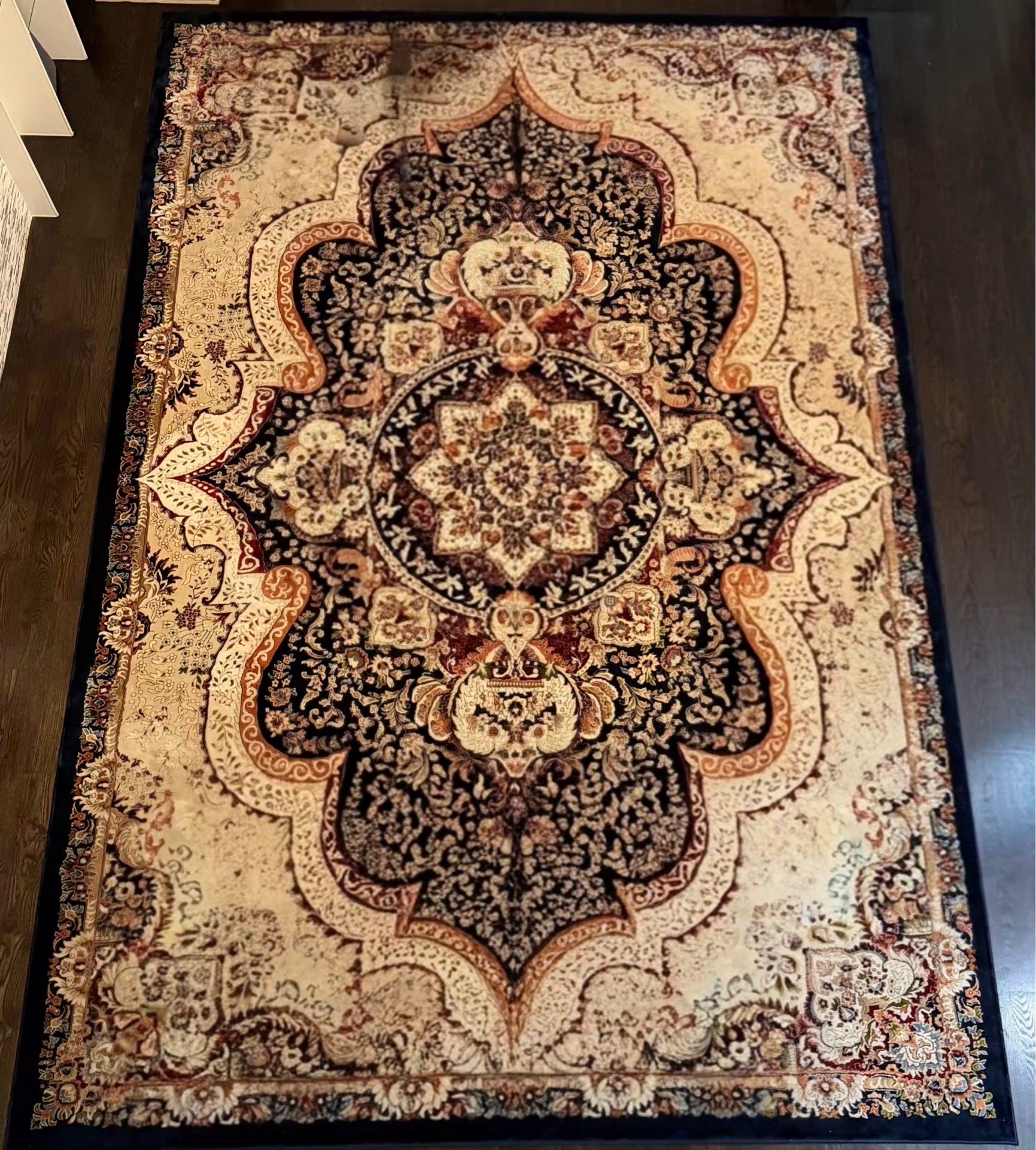 Rolex H4849A Traditional Persian Style Extra Large Area Rug, Navy/Navy, 11.5' x 16.4'