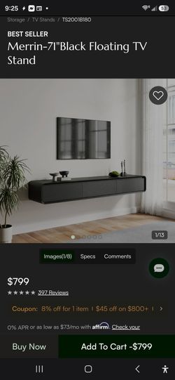 Merrin 71" Black Floating TV Stand $300