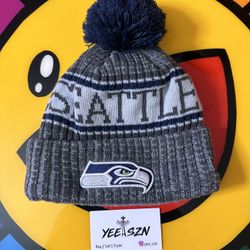 Seattle Seahawks grey & navy pom beanie lightly used 