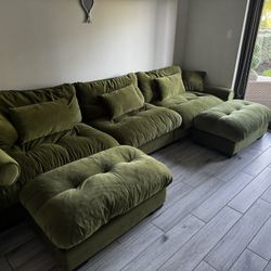 Olive Green Sofa With Ottomans 